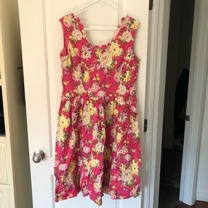 Lindy Bop Daria Pink Floral Swing Dress